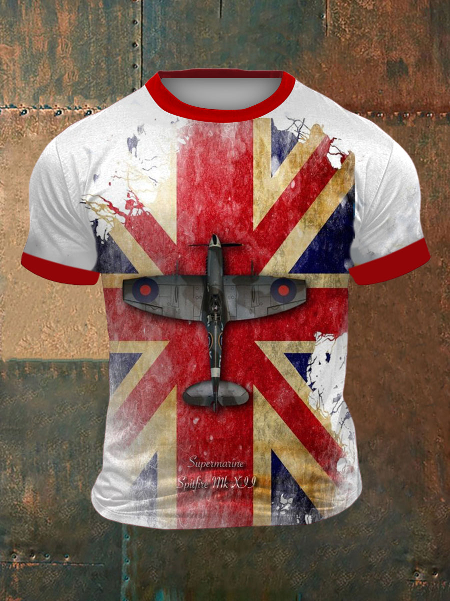 British Fighter Jet Printed Vintage Fashion Loose Short Sleeve T-Shirt