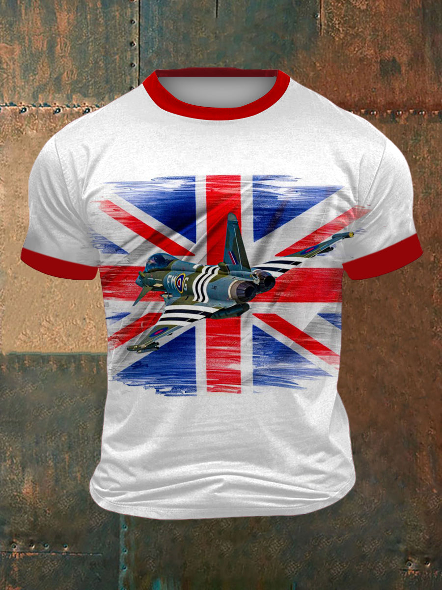 British Fighter Jet Printed Vintage Fashion Loose Short Sleeve T-Shirt