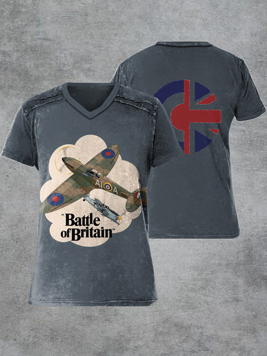 British Fighter Jet Printed Vintage Fashion Loose Short Sleeve T-Shirt