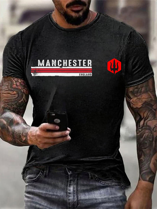 Retro British Manchester United Culture And Art Pattern Casual Short-Sleeved T-Shirt