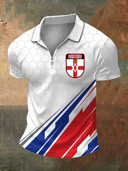 Men's Northern Ireland Print Polo Neck Plunger Short Sleeve T-Shirt